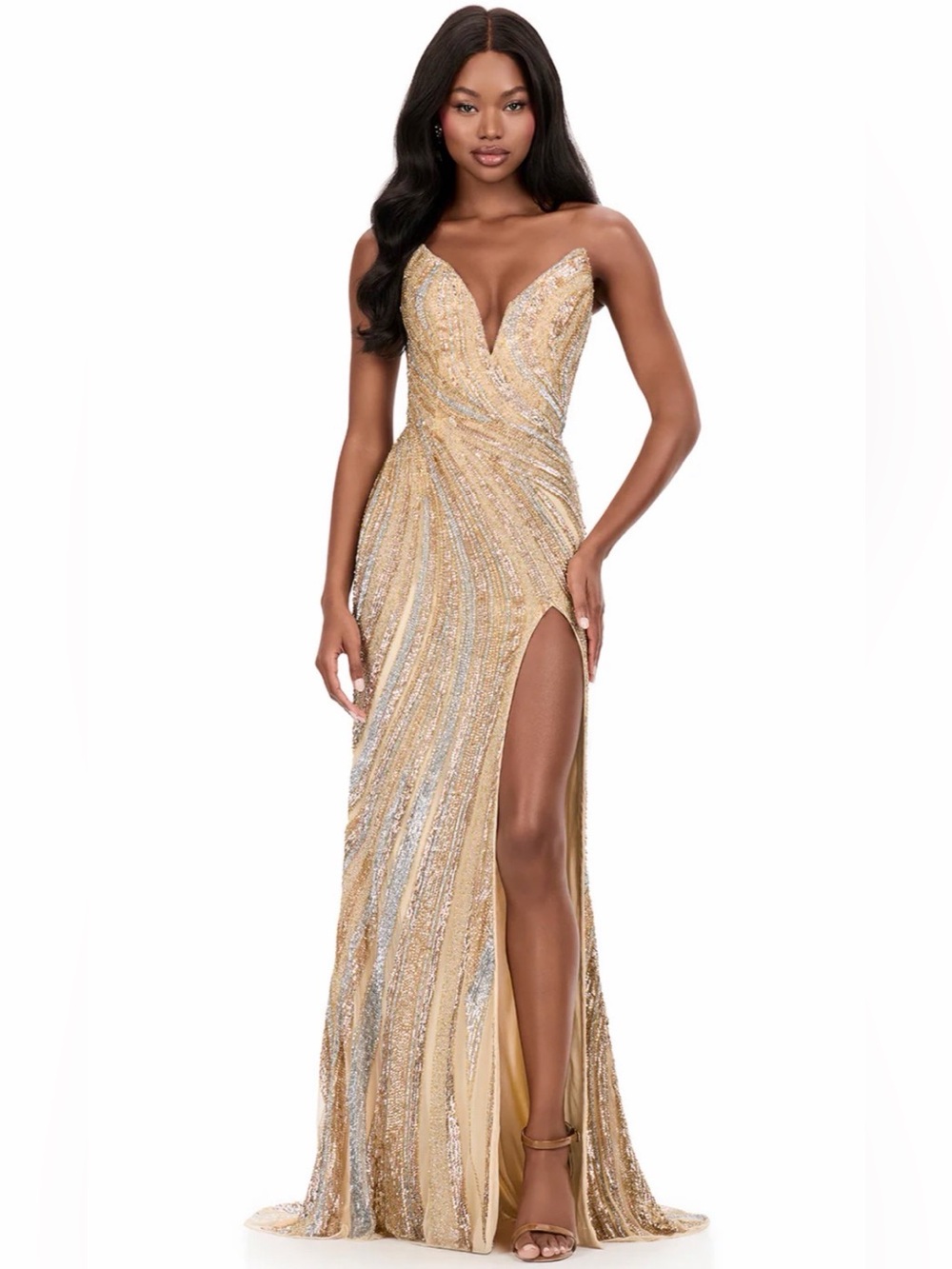 Ashley Lauren 12231 - Beaded Swirl Fitted Sheath Dress Size 0
